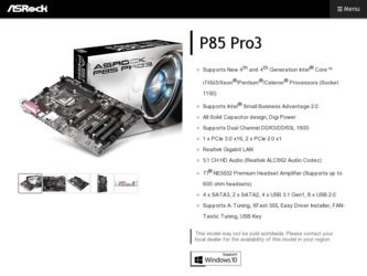 P85 Pro3 driver download page on the ASRock site