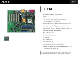 PE PRO driver download page on the ASRock site