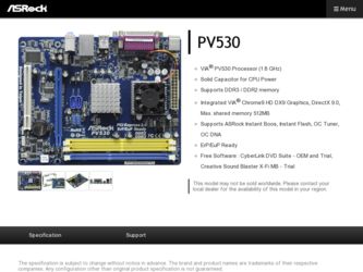 PV530 driver download page on the ASRock site