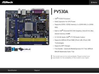 PV530A driver download page on the ASRock site
