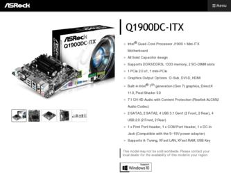 Q1900DC-ITX driver download page on the ASRock site
