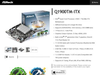 Q1900TM-ITX driver download page on the ASRock site