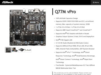 Q77M vPro driver download page on the ASRock site