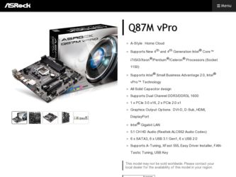 Q87M vPro driver download page on the ASRock site