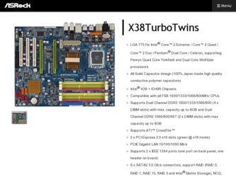 X38TurboTwins driver download page on the ASRock site