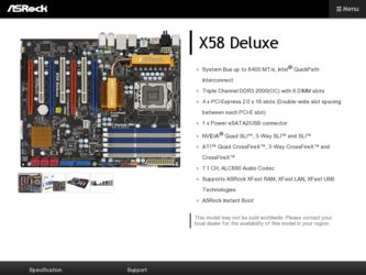 X58 Deluxe driver download page on the ASRock site