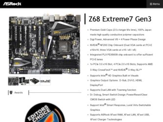Z68 Extreme7 Gen3 driver download page on the ASRock site