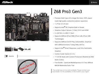 Z68 Pro3 Gen3 driver download page on the ASRock site