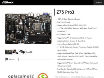 Z75 Pro3 driver download page on the ASRock site