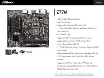 Z77M driver download page on the ASRock site