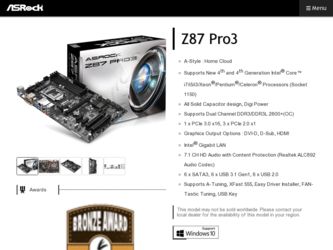 Z87 Pro3 driver download page on the ASRock site
