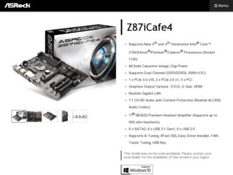 Z87iCafe4 driver download page on the ASRock site