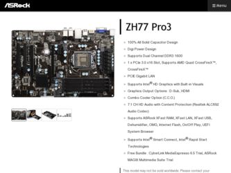 ZH77 Pro3 driver download page on the ASRock site