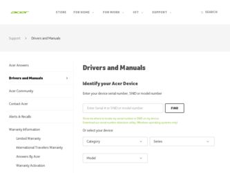 A231HL driver download page on the Acer site