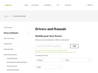 Aspire 1410 11.6 driver download page on the Acer site