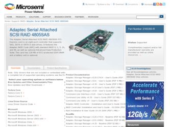 4805SAS driver download page on the Adaptec site