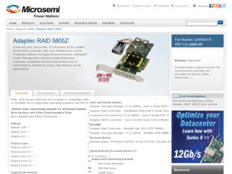 5805Z driver download page on the Adaptec site