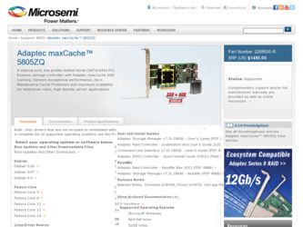 5805ZQ driver download page on the Adaptec site