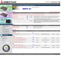 I86PE-A7 driver download page on the Biostar site