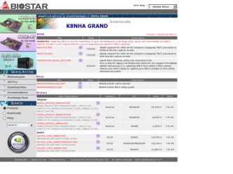 K8NHA GRAND driver download page on the Biostar site