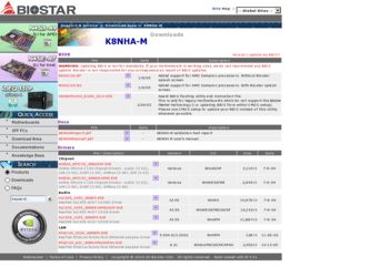 K8NHA-M driver download page on the Biostar site