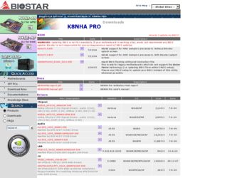 K8NHA PRO driver download page on the Biostar site