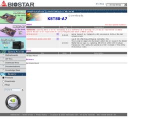 K8T80-A7 driver download page on the Biostar site