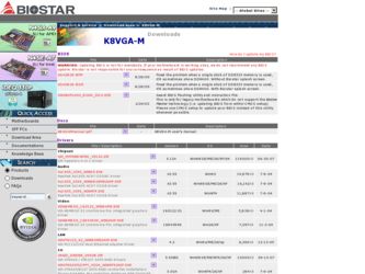 K8VGA-M driver download page on the Biostar site
