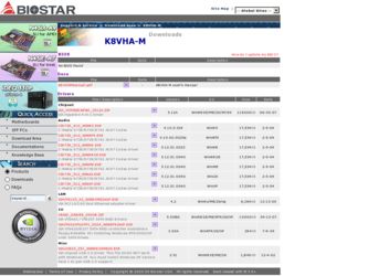K8VHA-M driver download page on the Biostar site