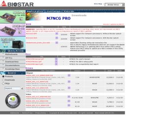 M7NCG PRO driver download page on the Biostar site