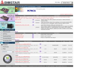 M7NCG driver download page on the Biostar site