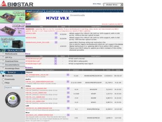 M7VIZ V8.X driver download page on the Biostar site