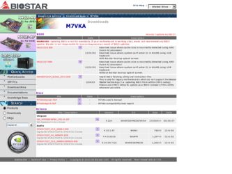M7VKA driver download page on the Biostar site