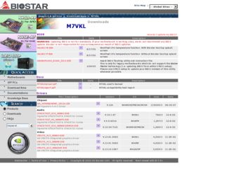 M7VKL driver download page on the Biostar site