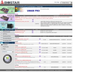 U8668 PRO driver download page on the Biostar site