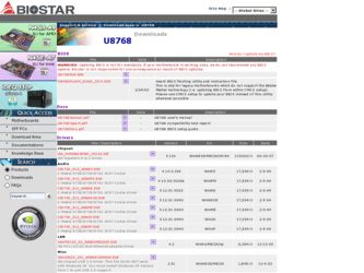 U8768 driver download page on the Biostar site