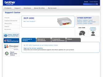 DCP 165C driver download page on the Brother International site
