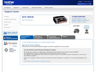 DCP-395CN driver download page on the Brother International site