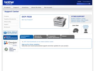 DCP 7020 driver download page on the Brother International site