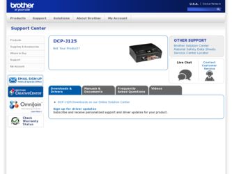 DCP-J125 driver download page on the Brother International site
