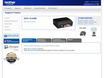 DCP-J140W driver download page on the Brother International site