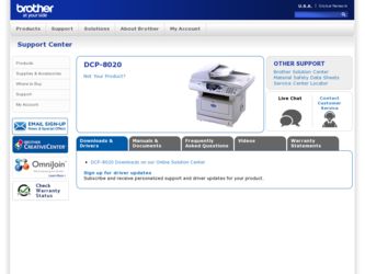 DCP8020 driver download page on the Brother International site
