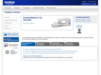 DreamMaker„ XE VE2200 driver download page on the Brother International site