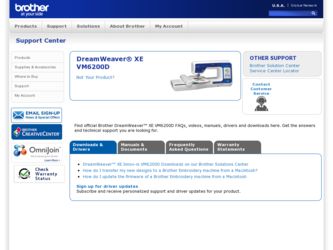DreamWeaver„ XE VM6200D driver download page on the Brother International site
