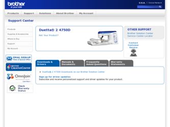 Duetta 2 4750D driver download page on the Brother International site