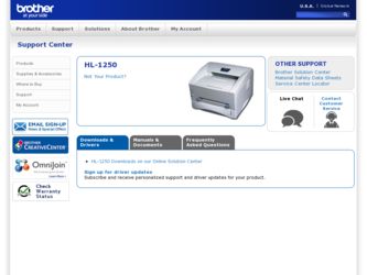 HL 1250 driver download page on the Brother International site