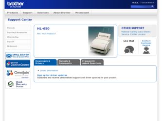 HL-650 driver download page on the Brother International site