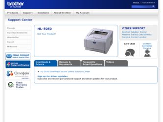 HL5050 driver download page on the Brother International site