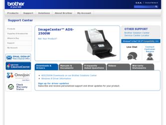 ImageCenter„ ADS2500W driver download page on the Brother International site