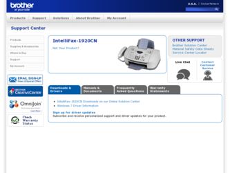 IntelliFax-1920CN driver download page on the Brother International site